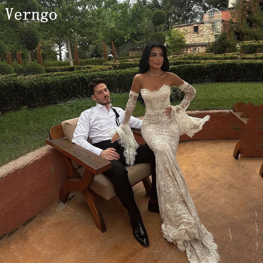 

Verngo Luxury Lace Wedding Dress Sweetheart Mermaid Bridal Gowns Elegant Princess Church Bride Dresses Customized