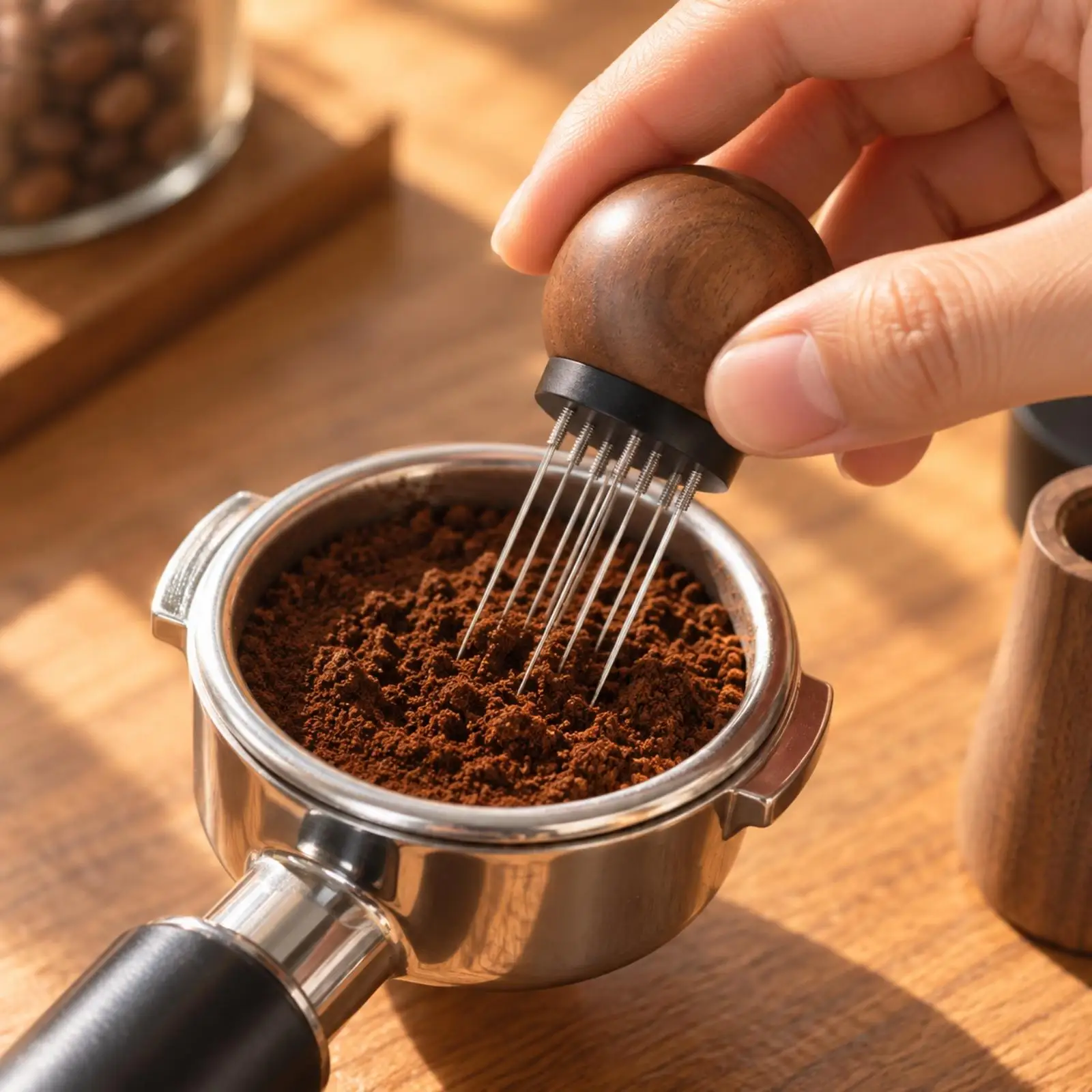 Walnut Handle Coffee Distributor Stirrer Espresso WDT Tool Stainless Steel Pin Coffee Dosing Funnel for Barista Accessories