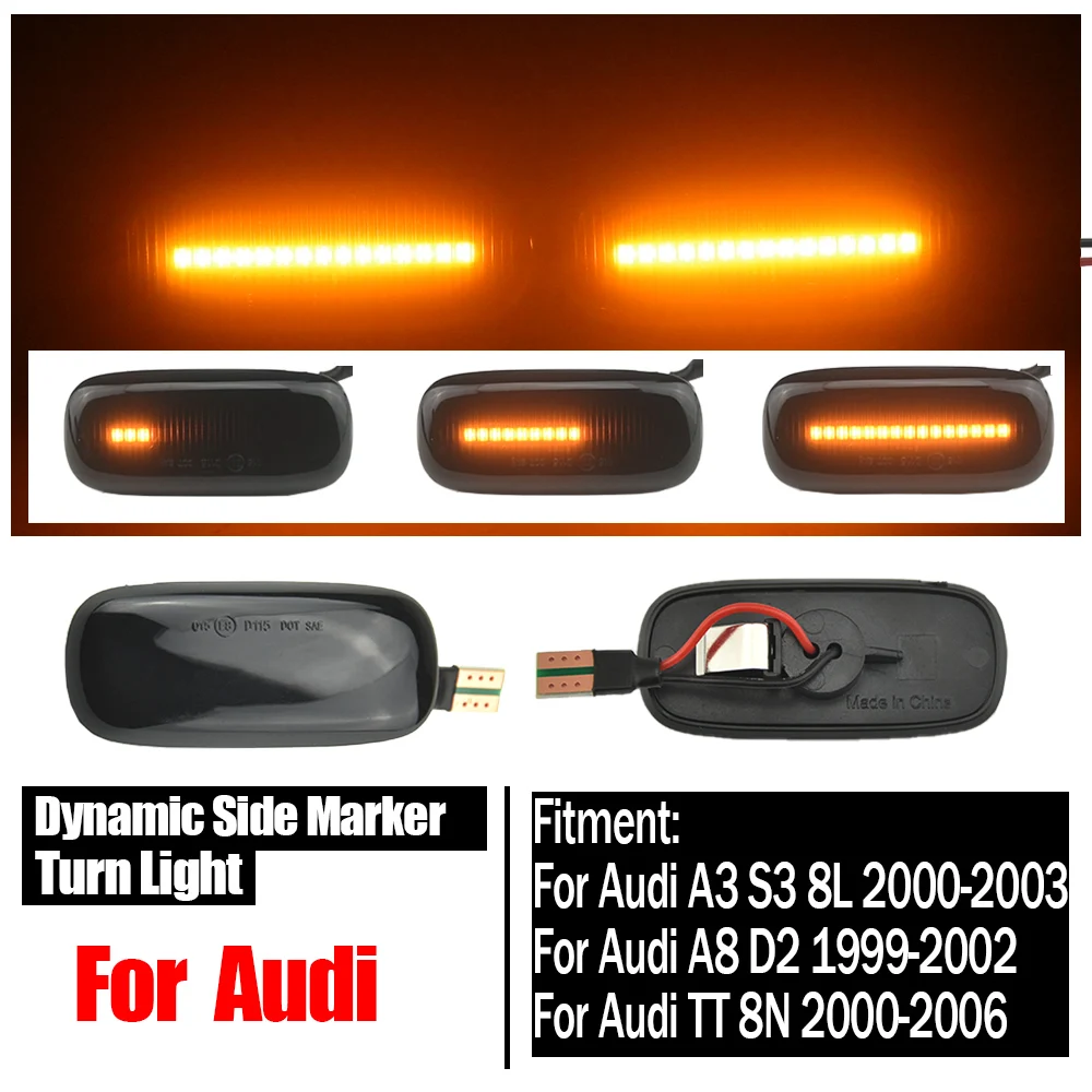2pcs For Audi A2 A3 8L A4 B5 A6 4B C5 A8 4D TT 8N LED Dynamic Side Marker Light Turn Signal Light Indicator 8N0 949 127A - view 3