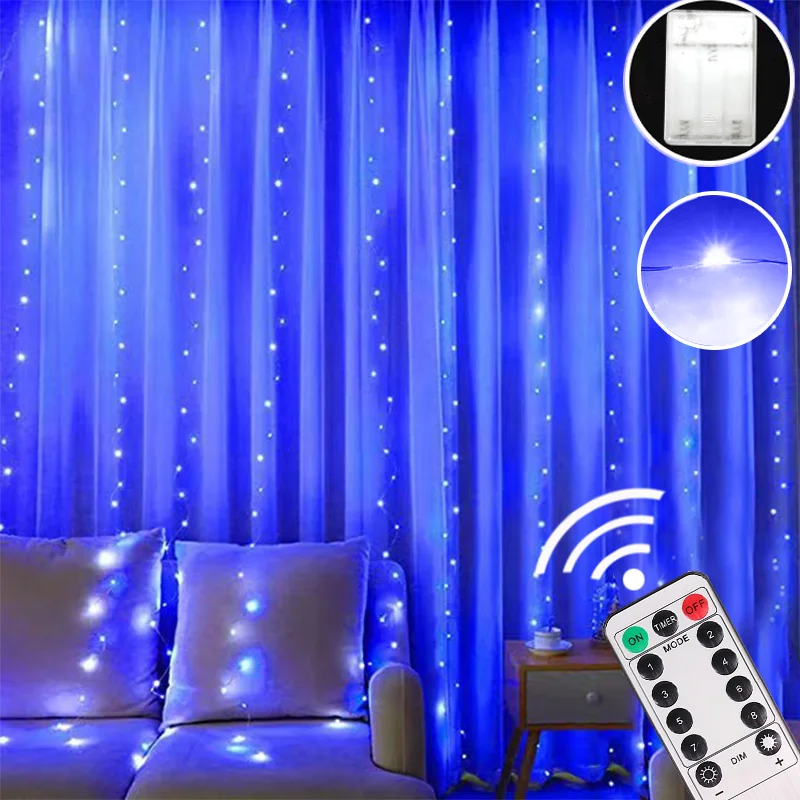 أضواء الستار LED الأزرق الجنية سلسلة أضواء مهرجان الإضاءة قوس قزح نافذة مصباح غرفة نوم المنزل الزفاف عيد الميلاد الديكور #1