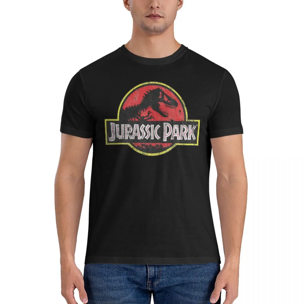 Jurassic Park Tyrannosaurus Rex Distressed T-Shirts for Men Women Vintage Cotton Tee Shirt Short Sleeve T Shirts Clothing