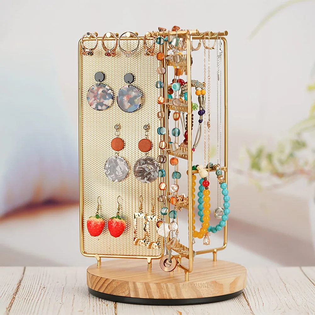 360degree Rotatable Jewelry Organizer Stand Earring Hanging Organizer Jewelry Tower Stand for Earrings Watches and Rings