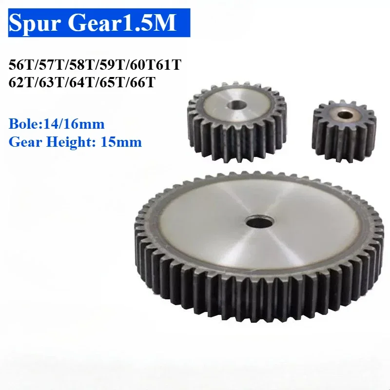 Spur Gear Pinion 1.5 Module 1.5M 56T-66T 45# Carbon Steel Tooth Hardened Straight Teeth CNC Transmission Gear