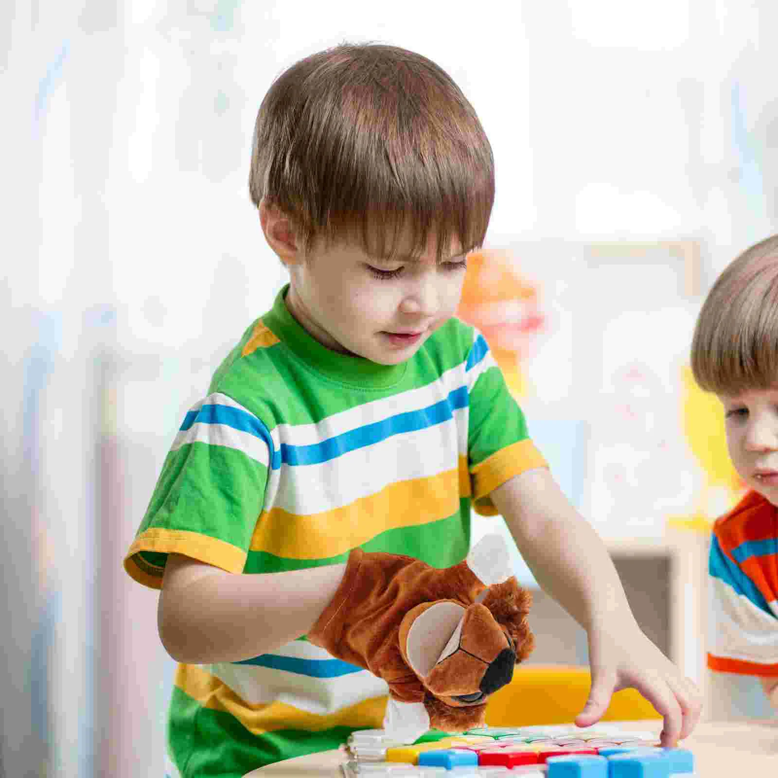 Marioneta de mano de animales para bebé, juguete de juego de rol de dibujos animados, muñecos de peluche educativos, guante (perro con orejas de pelo), marionetas de mano de animales