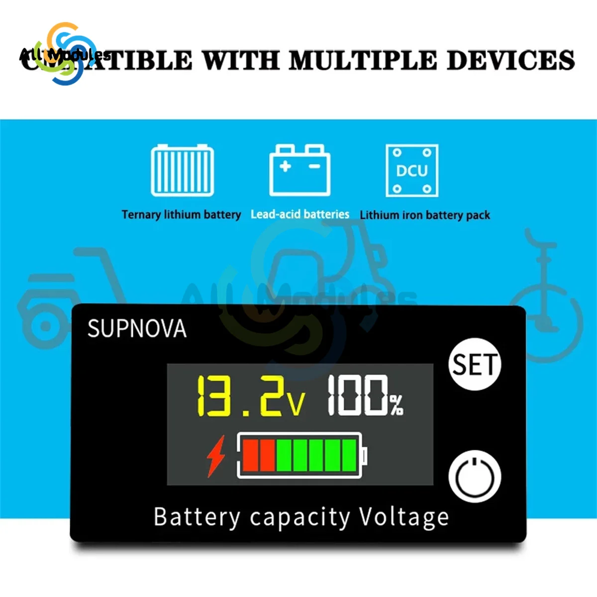 Indicatore di capacità della batteria DC8-100V amperometro voltmetro 6133A tensione LCD quantità elettrica Display digitale quantimetro elettrico