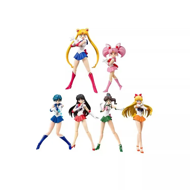 

Original BANDAI SHF Sailor Mini Moon Tsukino Usagi Aino Minako Mako Kino Amy Anderson Hino Rei Animation Color Edition Model TOY