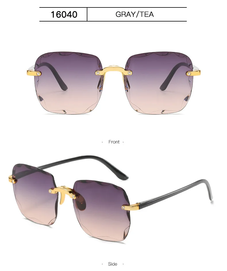 Sonnenbrillen für Damen, randlose Sonnenbrillen mit Diamantschliff-Gläsern, Markendesigner Ocean Shades Vintage Damenbrillen, Eyewear – Detail 13