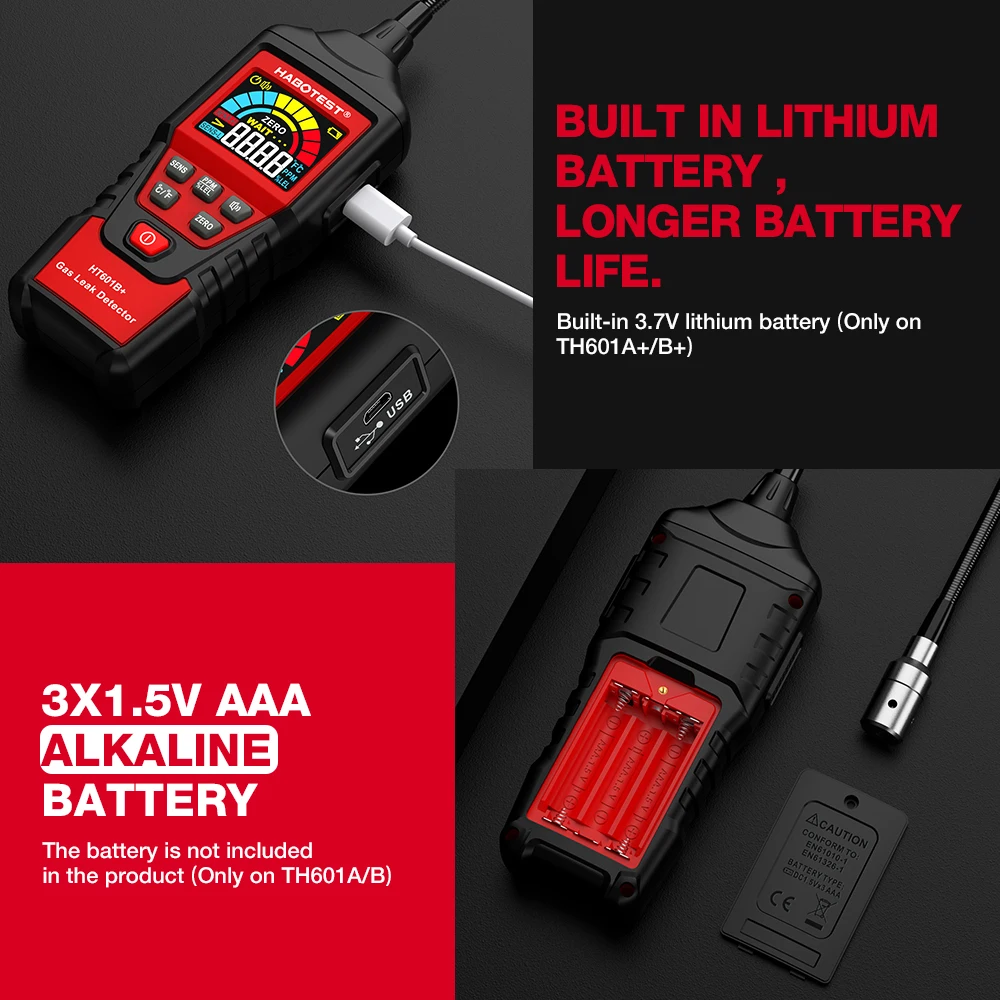 HABOTEST HT601 Gas Leak Detector Analyzer 20% LEL LCD Sound & Screen Alarm Combustible Flammable Natural Methane Tester