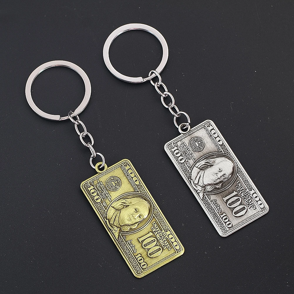 Alloy US Dollar Keychain Benjamin Franklin American Hip Hop IndependenceKey Rings Backpack Pendant  Funny Lucky Cash