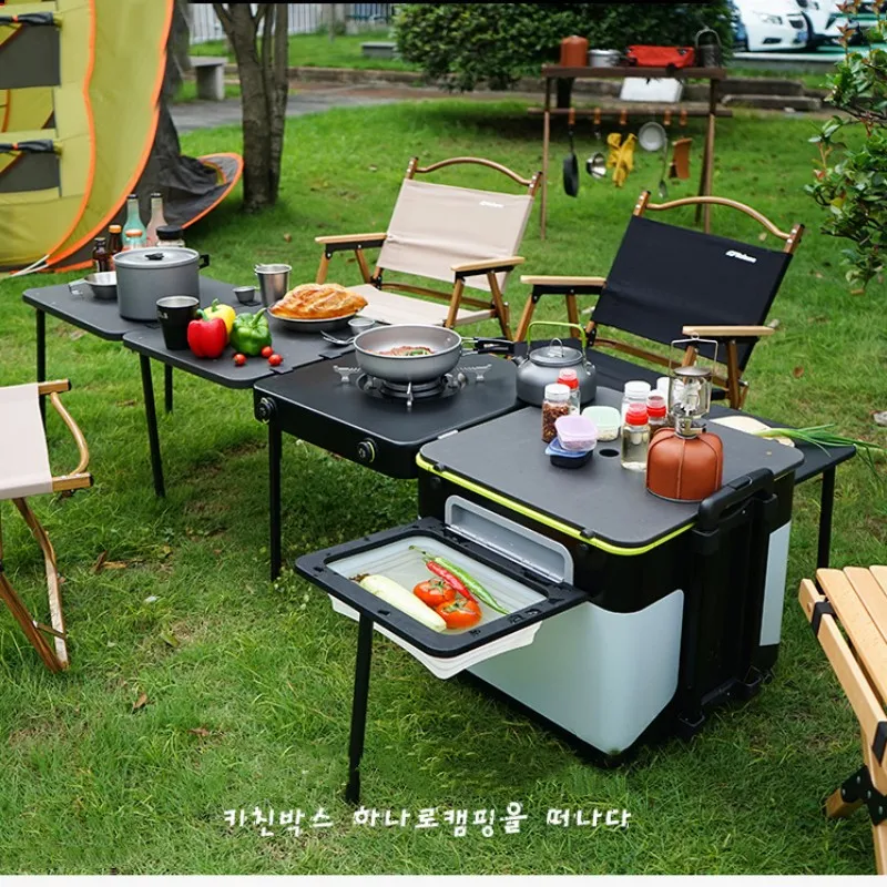 60L Outdoor Kitchen Portable Folding Camping Mobile Kitchen Gear Storage Box With SInk Portable Hiking Cooking Camping Table New