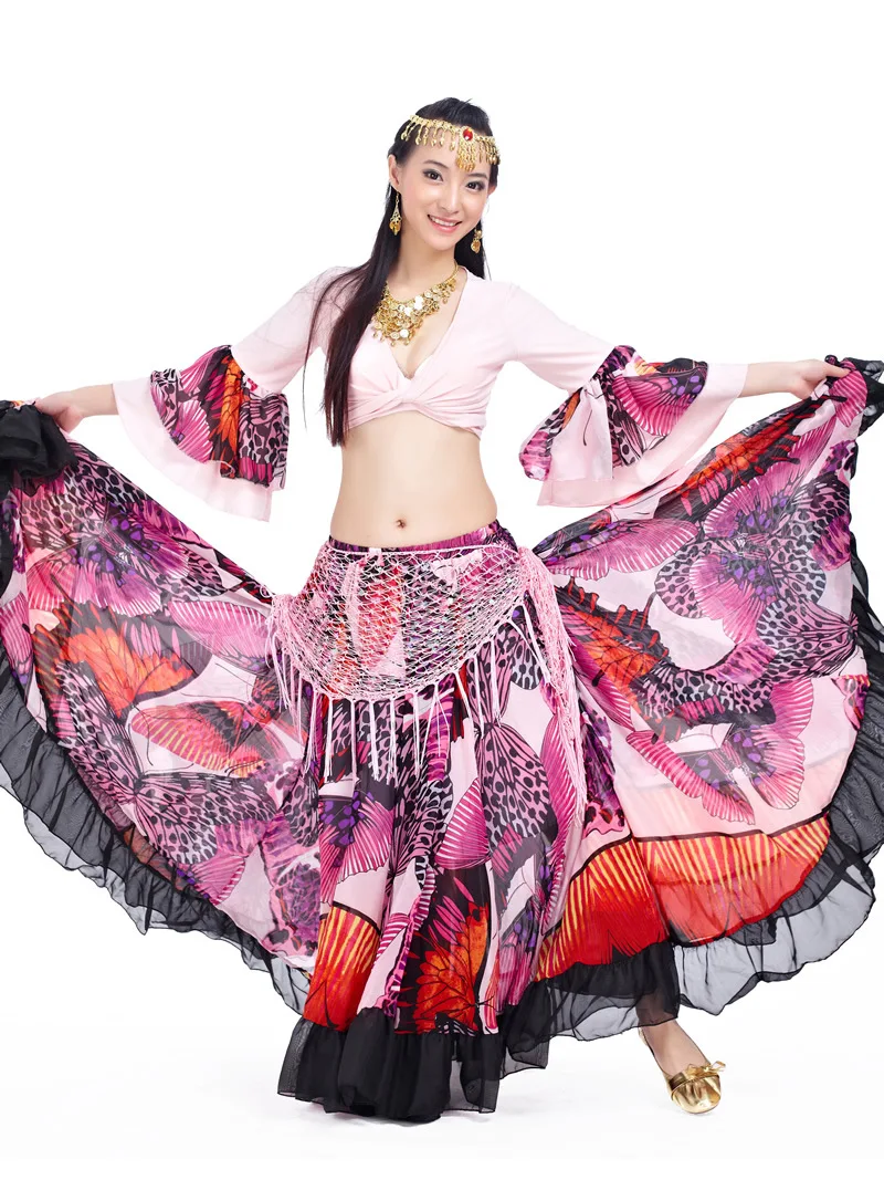 

720 Degree Belly Dance Skirt Glamorous Swing Dress Printed Gypsy Belly Dance Skirt Tribal Costume Belly Dance Costumes