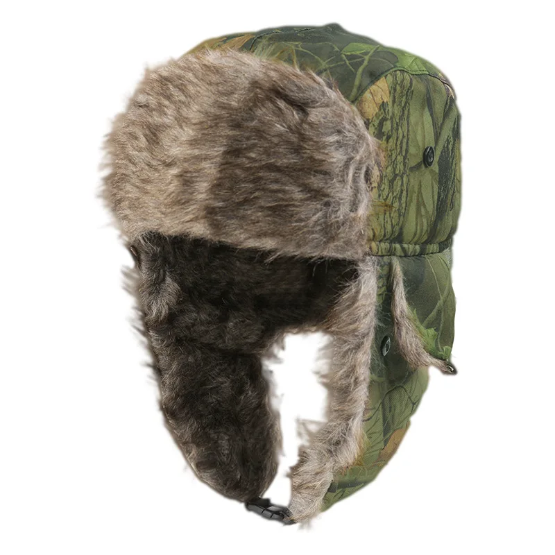 Sombrero Lei Feng de camuflaje grueso para hombres, gorro cálido de moda, a prueba de viento, con forro polar grueso, protección para las orejas