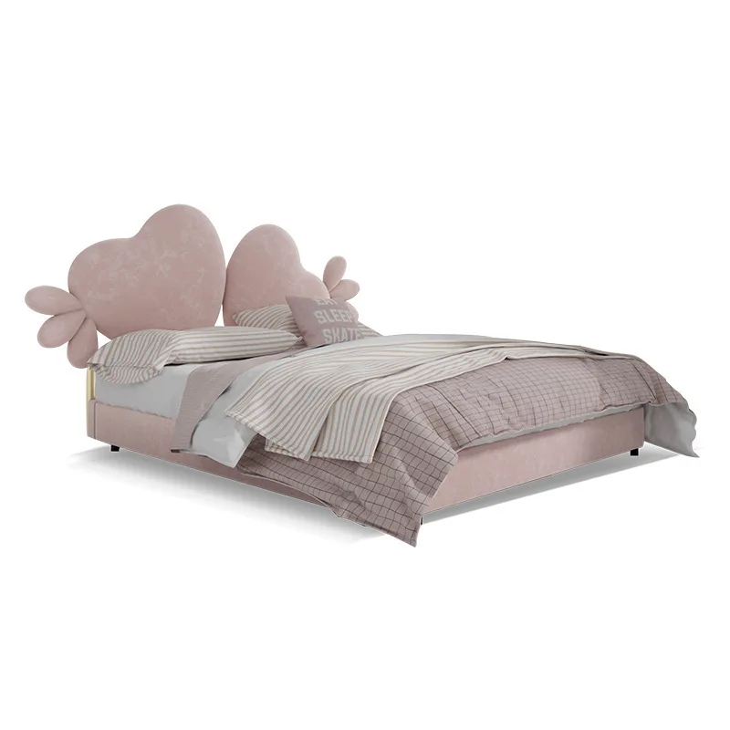 

Nordic light luxury fabric modern pink princess bed simple small apartment soft bag double bed