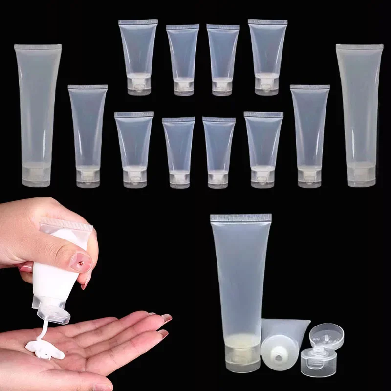 100Pcs Mini 15ml-100ml Puste plastikowe miękkie tubki kosmetyczne Butelki Krem do rąk Balsam Podróżne pojemniki na próbki makijażu z klapką