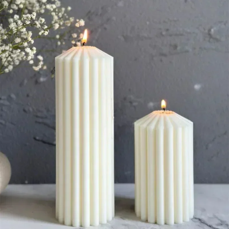 Candle Large Romantic Birthday Wedding Floor Unscented Ivory Columnar Bulk Ribbed Thick  Candles