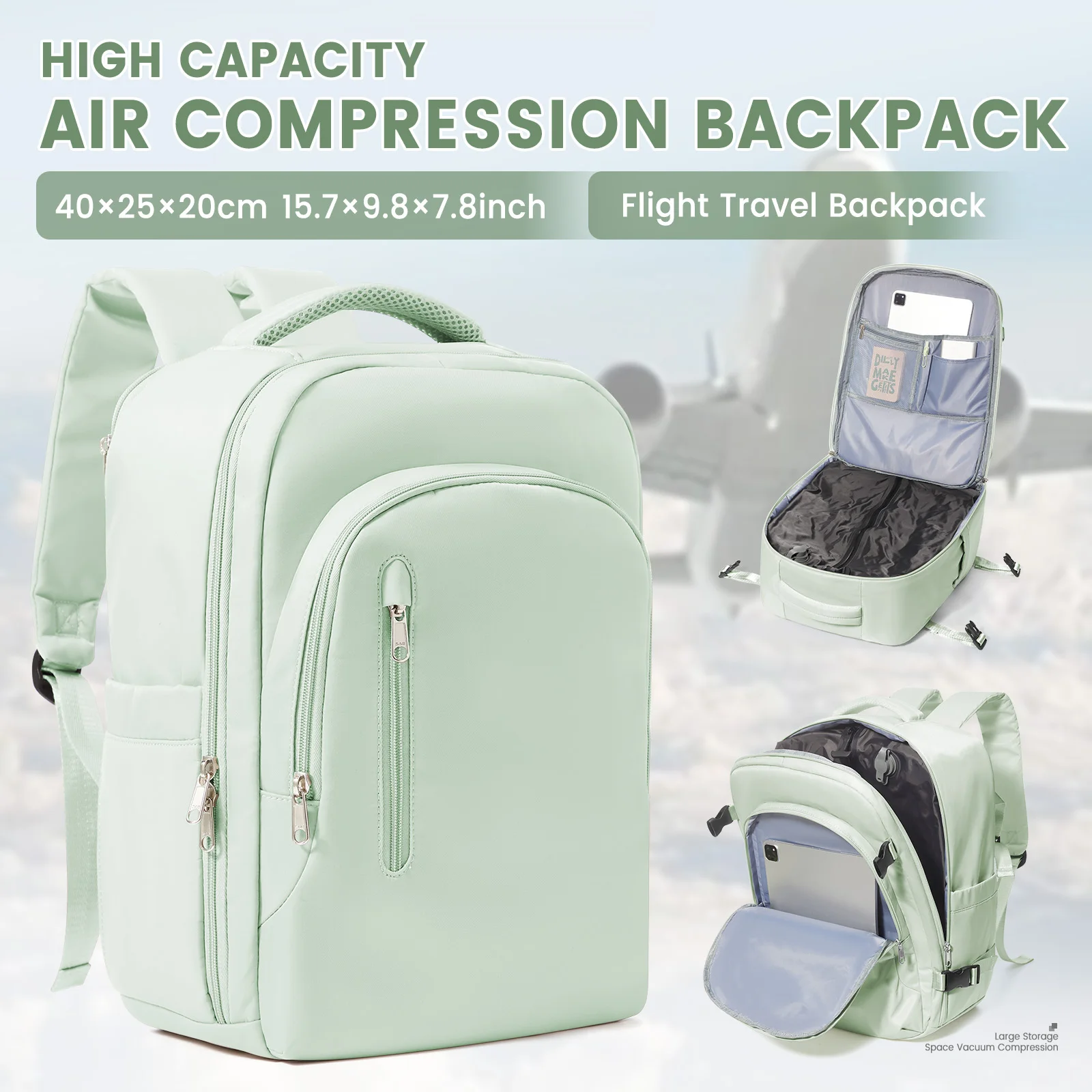 Ryanair 40x20x25 Air Vacuum Compressed Travel Backpack, Business Leisure Laptop Bakpack Travel Bag Vacuum Storage For Clothes
