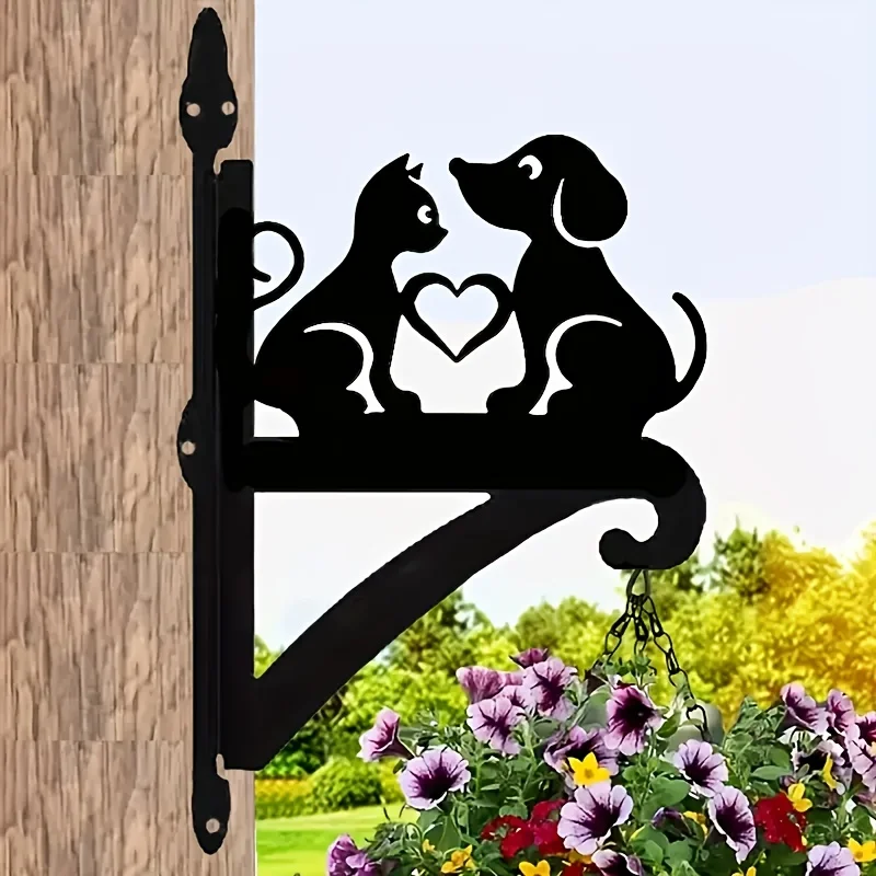 1 Piece European Country-Style Heavy-Duty Iron Art Cat and Dog Silhouette Wall-Mounted Plant Hanger - Modern Outdoor Decoration, Suitable for Flower Pots, Lanterns, Bird Feeders, and Wind Chimes - Includes Hardware