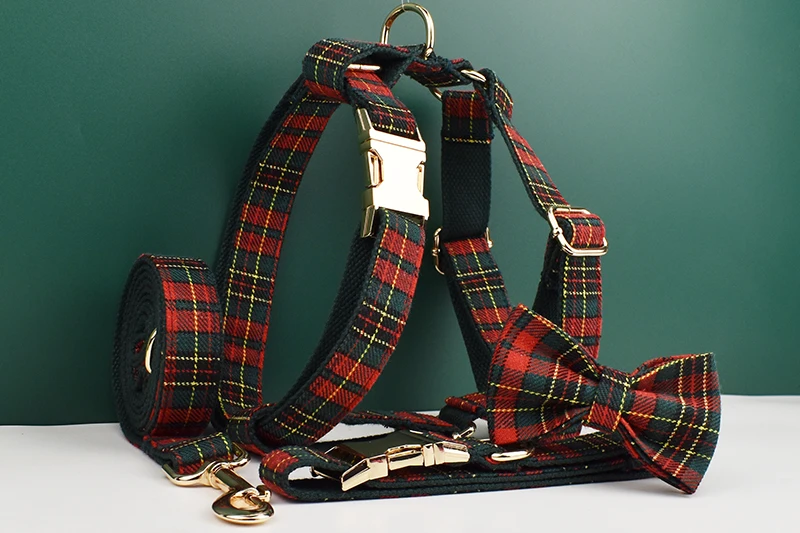 Luxus-Halsband-Leine-Hundegeschirr-Set mit individuellem Logo, TS-Zubehör, Hundehalsband-Leine-Geschirr-Set, Hundehalsband mit amerikanischer Flagge und Gittermuster 16 – Detail 7