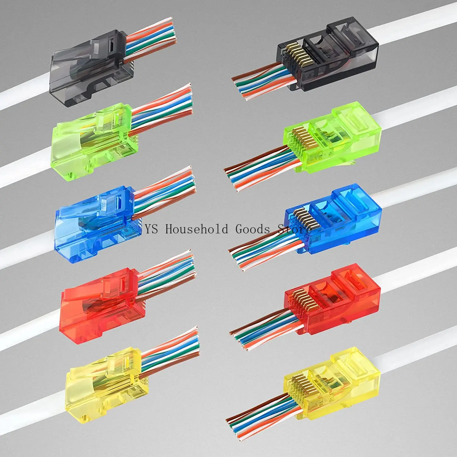 50PCS RJ45 Cat6 Pass Through Connectors, Assorted Colors EZ to Crimp Modular Plug for Solid Or Stranded UTP Network Cable