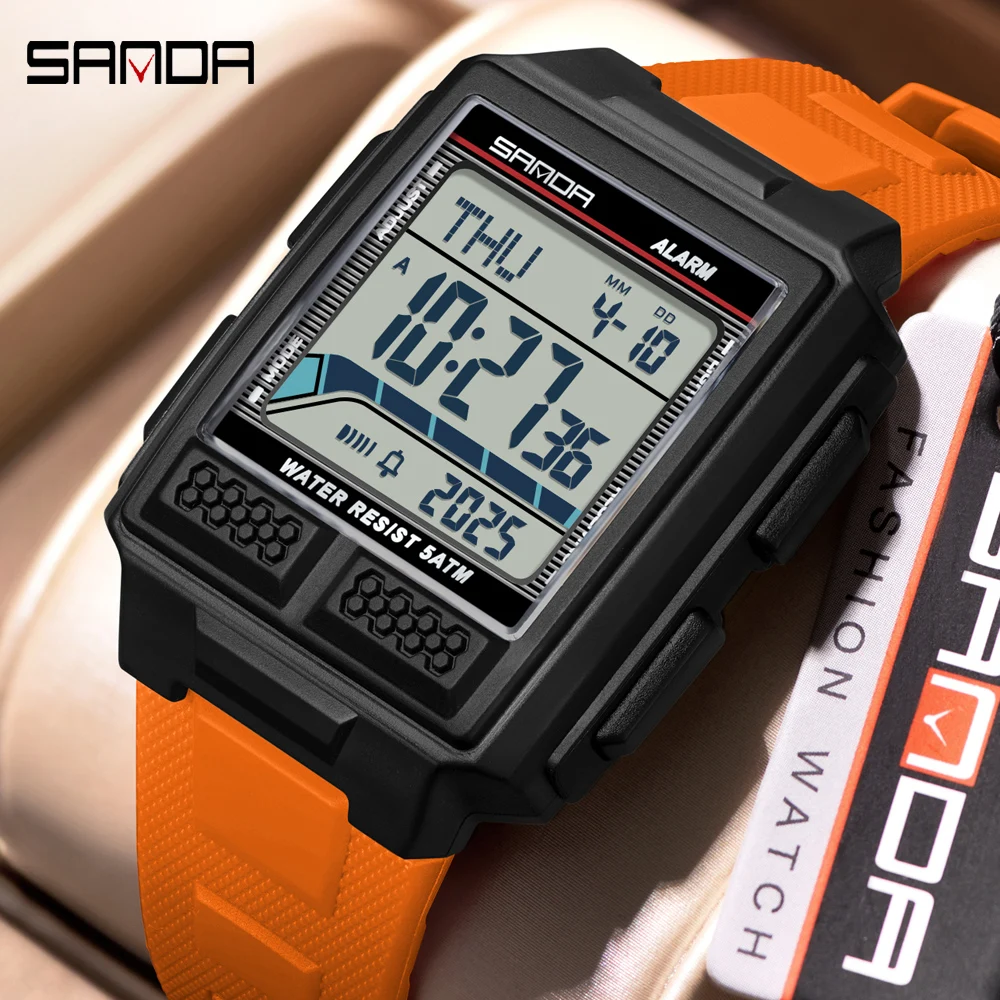 

SANDA модные мужские часы с квадратным циферблатом, цифровые часы, многофункциональные часы, спортивные водонепроницаемые мужские электронные часы с ночником