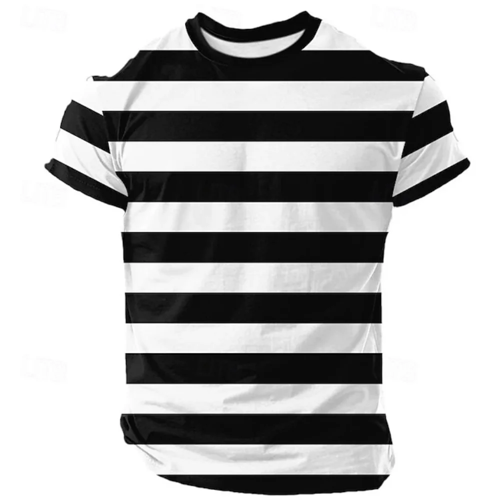 Casual Stripe Short Sleeve T-Shirt Unisex Black White Blue Colors Stripe Design Classic T Shirts Fashion Street Sports T-Shirts