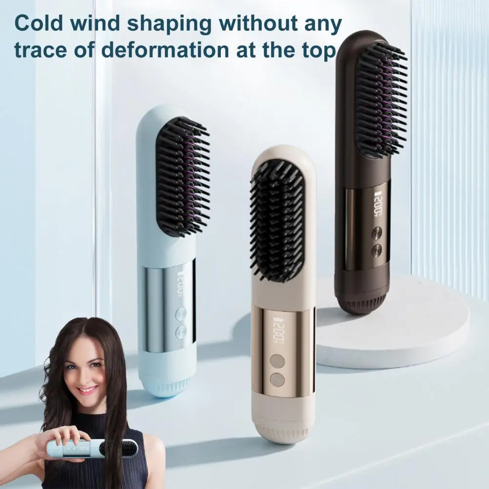 Cordless Hair Straightener Brush 3 Temperature LCD Display Hair Straightening Comb Cold Air Mode Rechargeable Fast Heating Elect