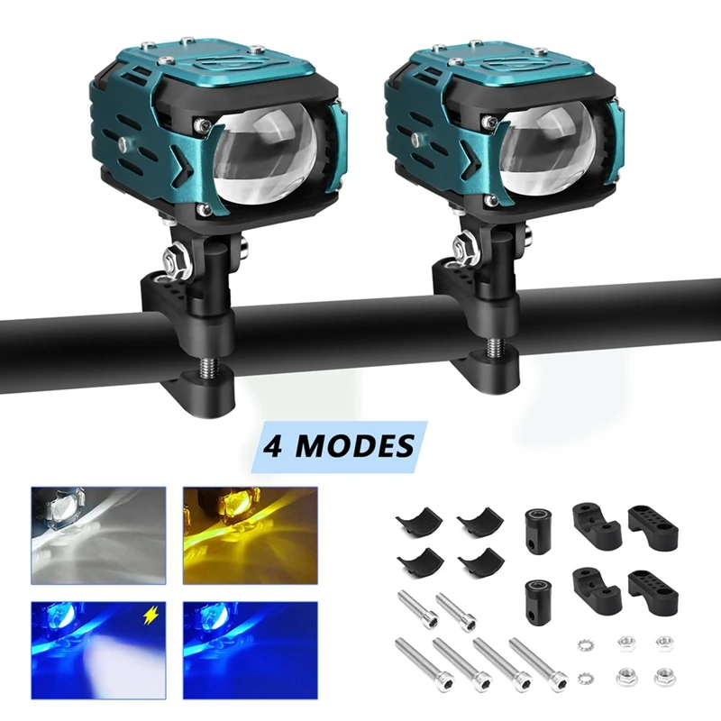 Motorcycle Auxiliary LED Light Driving Spotlights White/Amber/Blue Fog Lights With Mount Brackets Offroad Work Lights