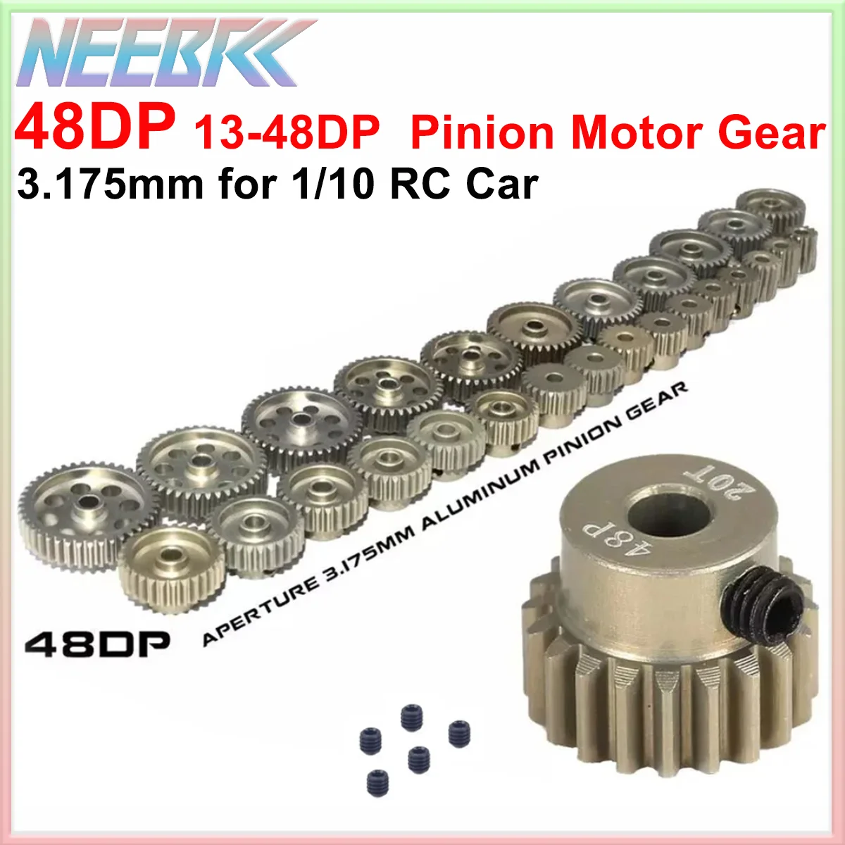 48DP 3.175mm Aluminum Metal Pinion Motor Gear 13T-20T 21T-25T 26T-30T 31T-40T 41T-48T For 1/10 RC Cars Truck Drift Model Motor