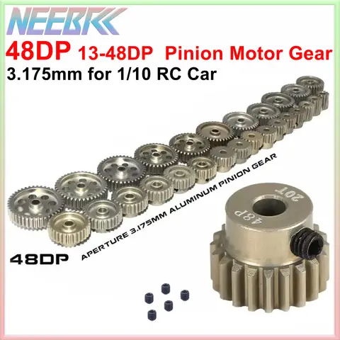 48DP 3.175mm Aluminum Metal Pinion Motor Gear 13T-20T 21T-25T 26T-30T 31T-40T 41T-48T For 1/10 RC Cars Truck Drift Model Motor