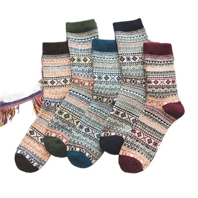 

Осенние и зимние теплые маленькие носки из кроличьей шерсти с ромбами, мужские шерстяные носки в стиле ретро в этническом стиле