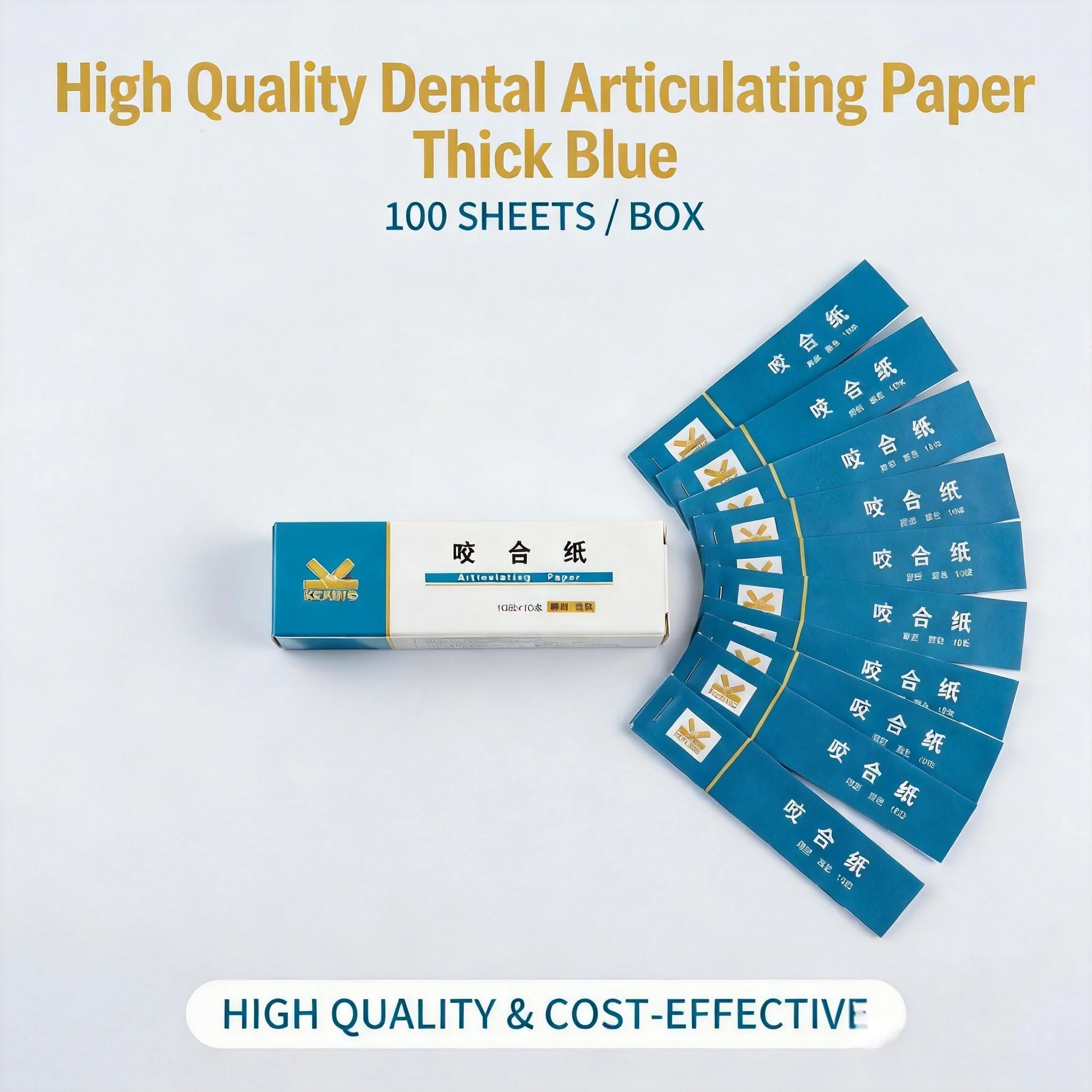 

100Pcs Dental Articulating Paper Thick Blue for Occlusal Analysis Bite Registration Contact Point Double-Sided Marking Strips