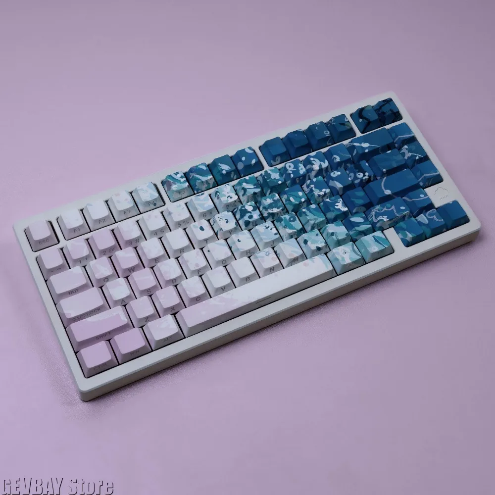 Pink Beach Keycaps 130 Keys PBT Sublimation EN/KR/FR/DE/ES/JP Double Print Side Backlit for Gaming Mechanical Keyboard
