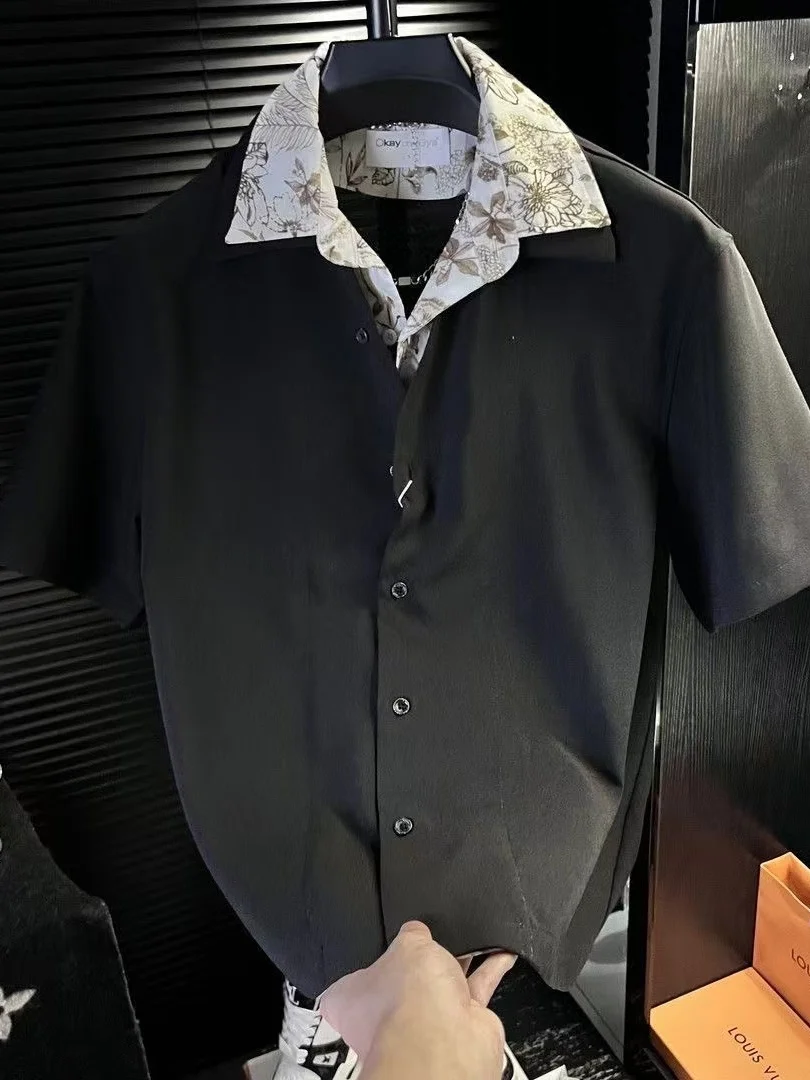 Ice Sensation Short Sleeve Men's Shirt Fashionable No Ironing Comfortable Breathable Korean Style Casual Style Polyester Fabric