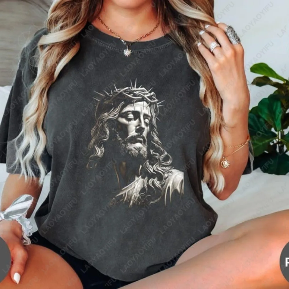 Fashion Christian Tee Interesting Street-style Jesus-printed Breathable Cotton T-shirt Unique Easter Bunny Costume Adults Tops