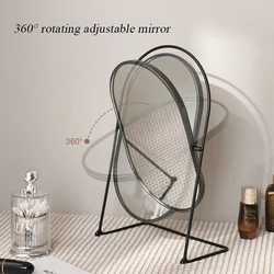 360° Rotation Makeup Mirror Metal High-definition Desktop Dressing Mirror Adjustable Dormitory Beauty Mirror Round Small Mirror