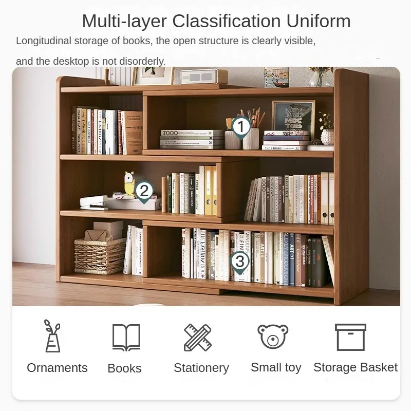

Modern Wooden Furniture Bookcase Rotating Storage Rack Retractable and Extendable with Backboard for Bedroom Study Room Students