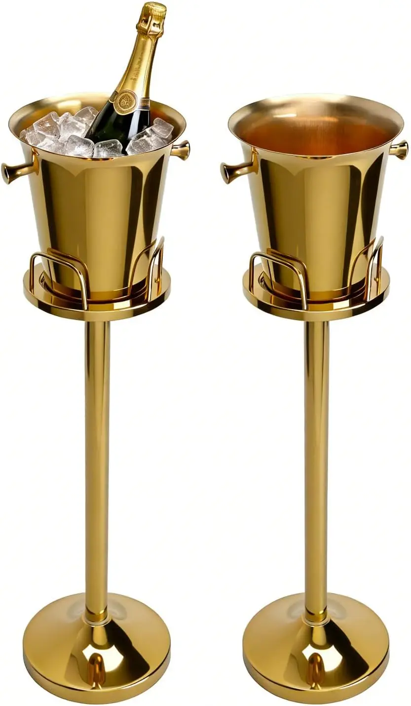 Champagne Bucket with Stand, Standing Ice Buckets 5L(Gold 2Packs)