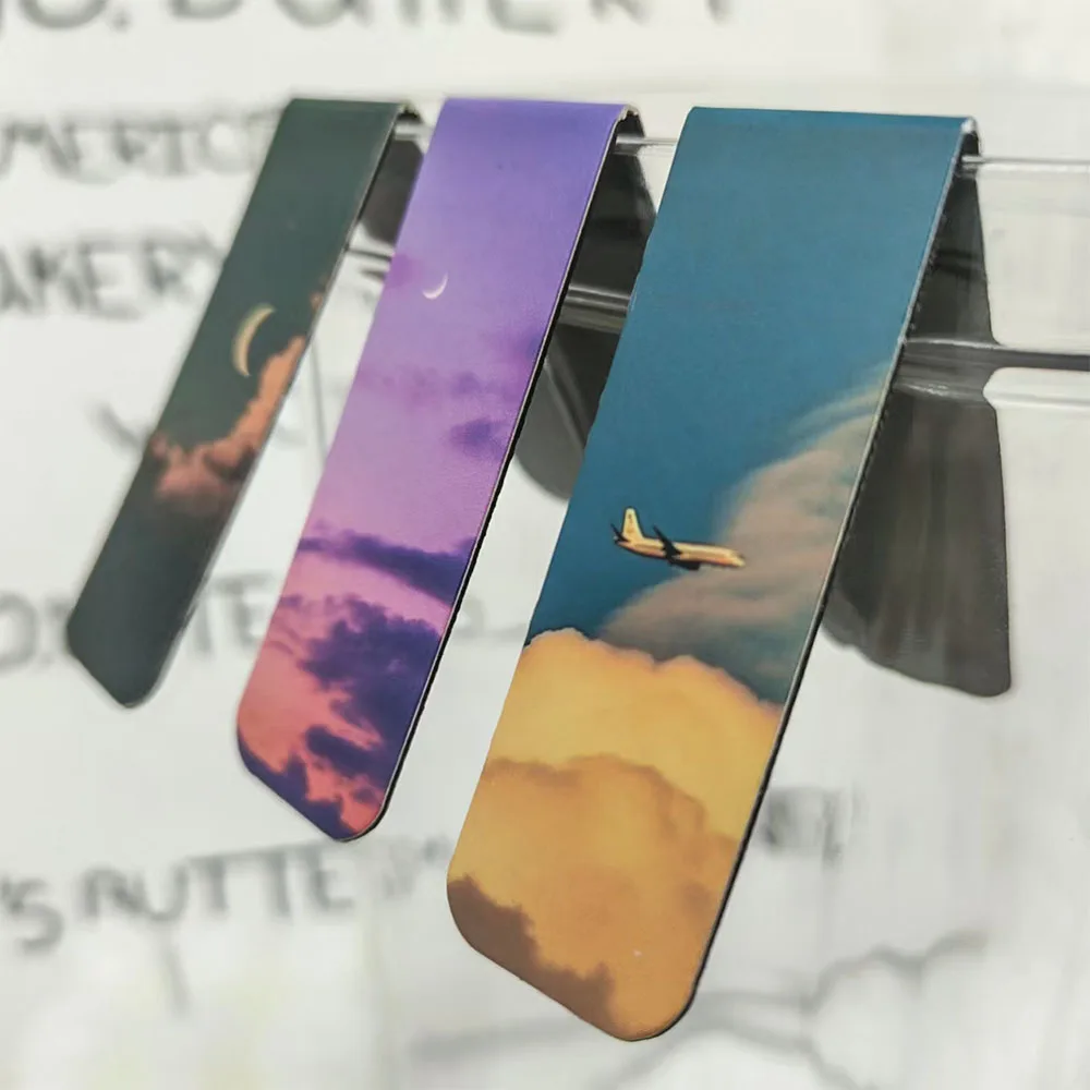 5PCS Twilight Whispers Magnetic Bookmark Student Stationery Creative Gifts Page Break Reading Tags Sunset Scenery Read The Card