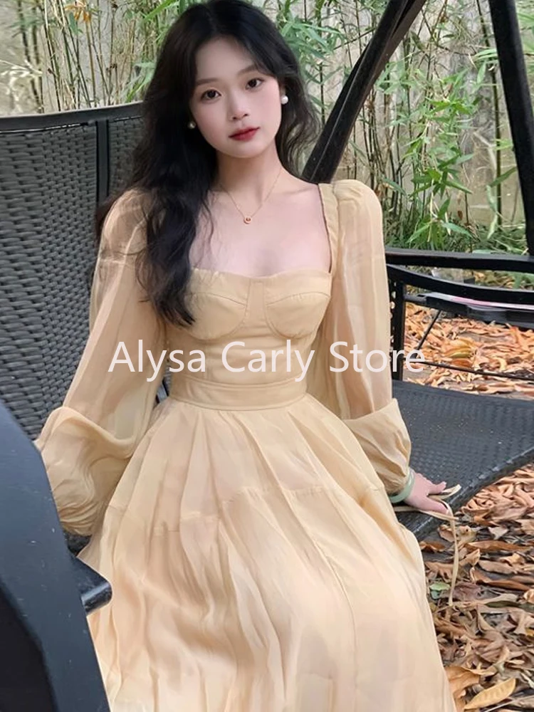 2024 Summer Sexy Sweet Long Dress Women Elegant Vintage Lace-up Vacation Dresses Female Casual Holiday Evening Party Fairy Dress