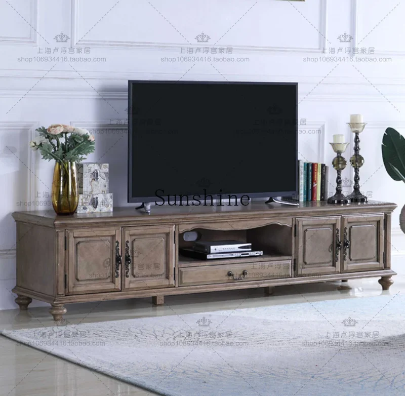 

American solid wood living room carved locker antique decorative TV cabinet FT