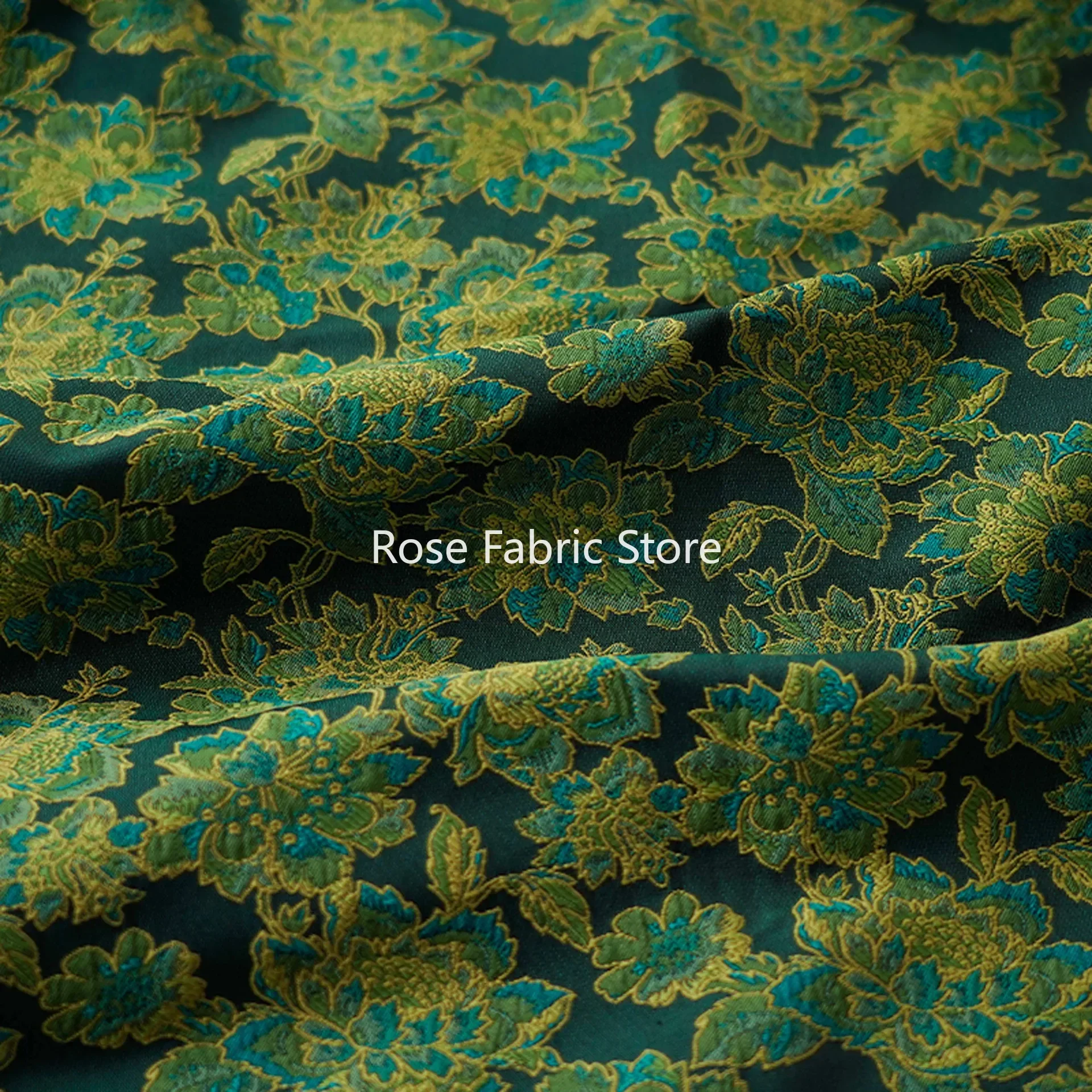 

1-метровая жаккардовая ткань в стиле ретро с зеленым цветком, изысканная сумка для платья, занавеска, декоративная ткань для шитья