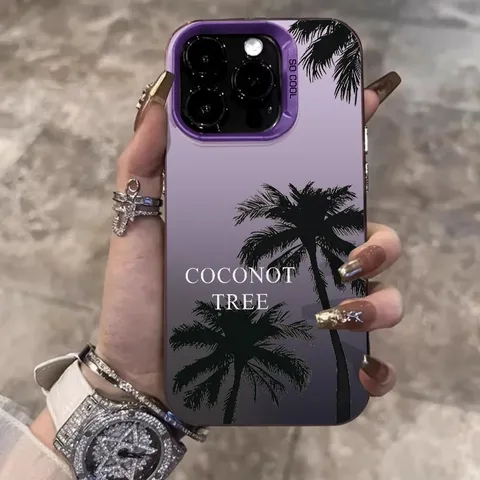 Летний противоударный чехол-бампер с кокосовым орехом для iPhone 16 16E 14 15 Pro Max 11 12 13 Pro X XR XSMax 14 Plus с лазерным покрытием