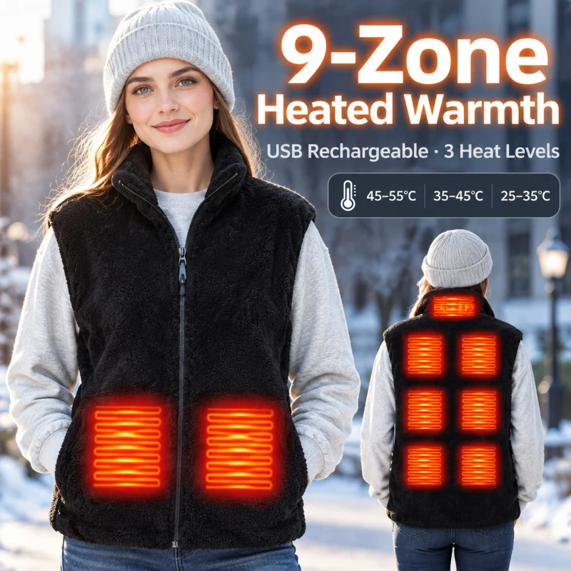 9 Areas Heated Fleece Vest Men Women Heated Winter Usb Heating Vest Self Heating Thermal Vest Heating Down Warmte Fleece Vest