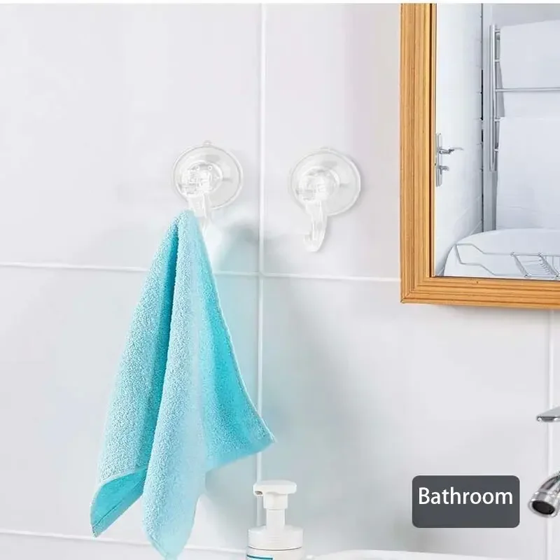 Vacuum Suction Cup Organizer Hook for Glass & Kitchen Appliances - Transparent Reusable Heavy-Duty Bathroom Hooks
