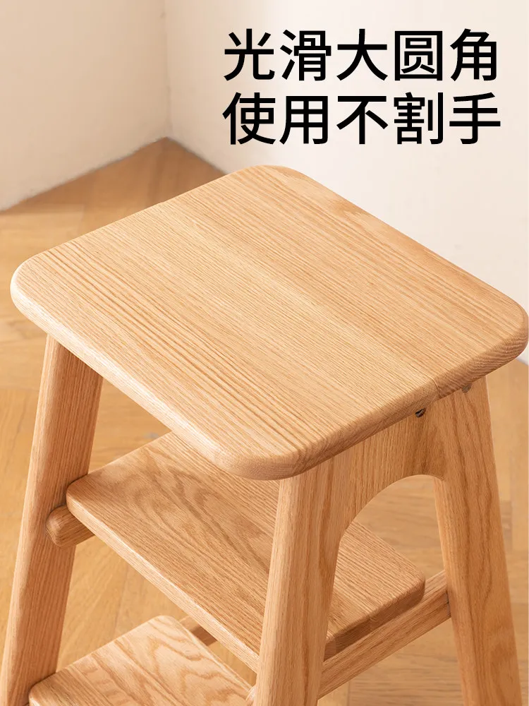 Solid wood ladder stool dual-purpose thickened ladder stool foldable multi-functional household portable three-step ladder climb