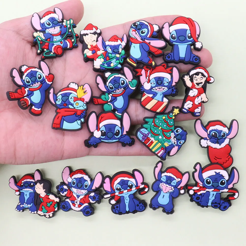 16-27Pcs Lilo & Stitch Blue Alien Shoe Charms fai da te ragazzi ragazze PVC Disney Christmas Garden Shoes Button Fit bracciale decorazioni