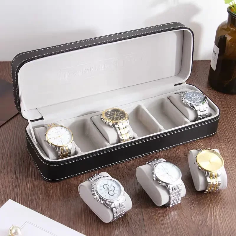 New 4/6/8/10/12 Slots Portable Leather Watch Box Your Watch Good Organizer Jewelry Storage Box Zipper Easy Carry Men Watch loxes