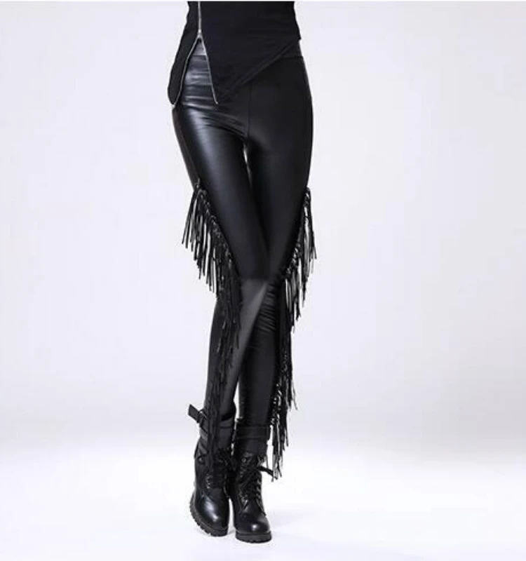 High Waist Fringed Leather Pants Tassel Detail Slim Fit Personali Street Sle Long Pants for Women Autumn Season