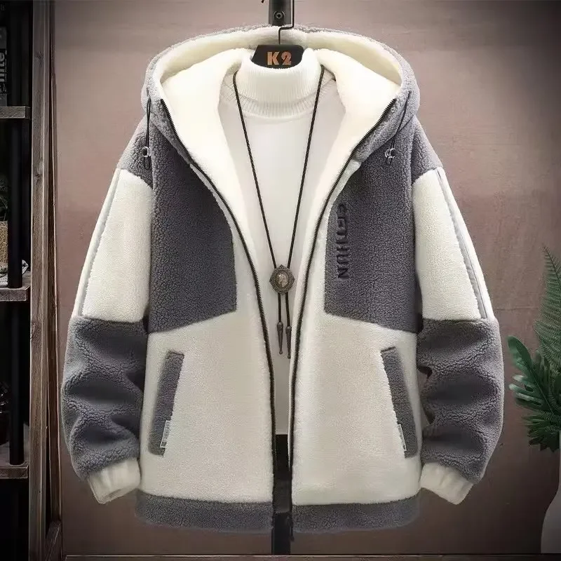 

Autumn Winter New Men Lamb Wool Jacket Loose Padded Thickened Coat Msle Also Wearable Clothes Cardigan