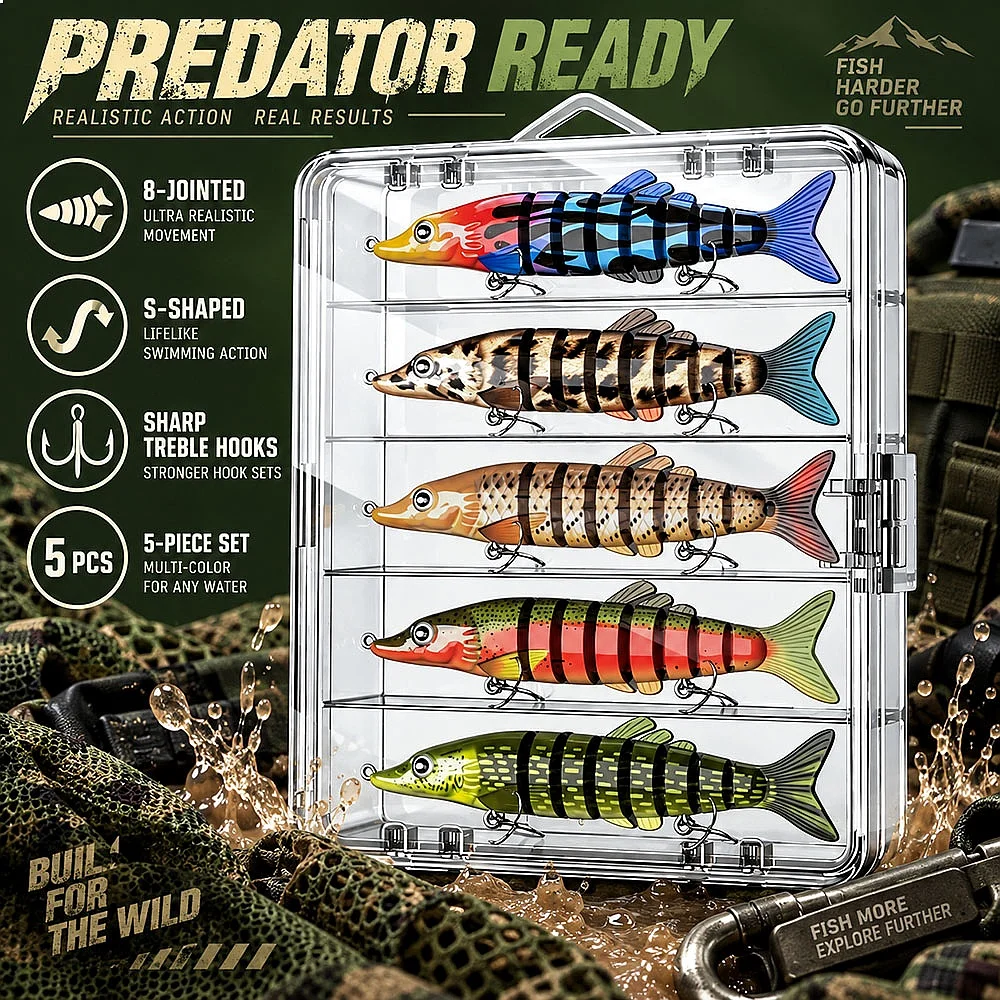 8 Segment Hard Bait Slow Sinking Lifelike Bionic Motion Saltwater Lake Bass Fishing Gear